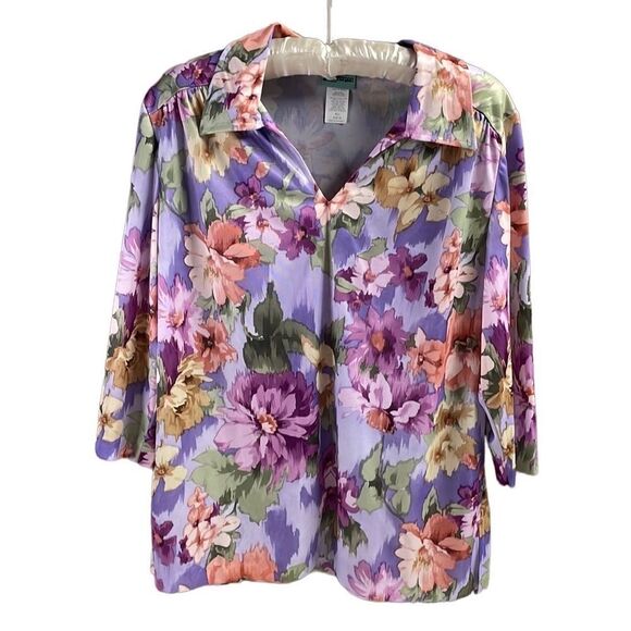 Sara Morgan Ladies Floral Button Up Blouse, Size Medium, Multicolor - Picture 2 of 5